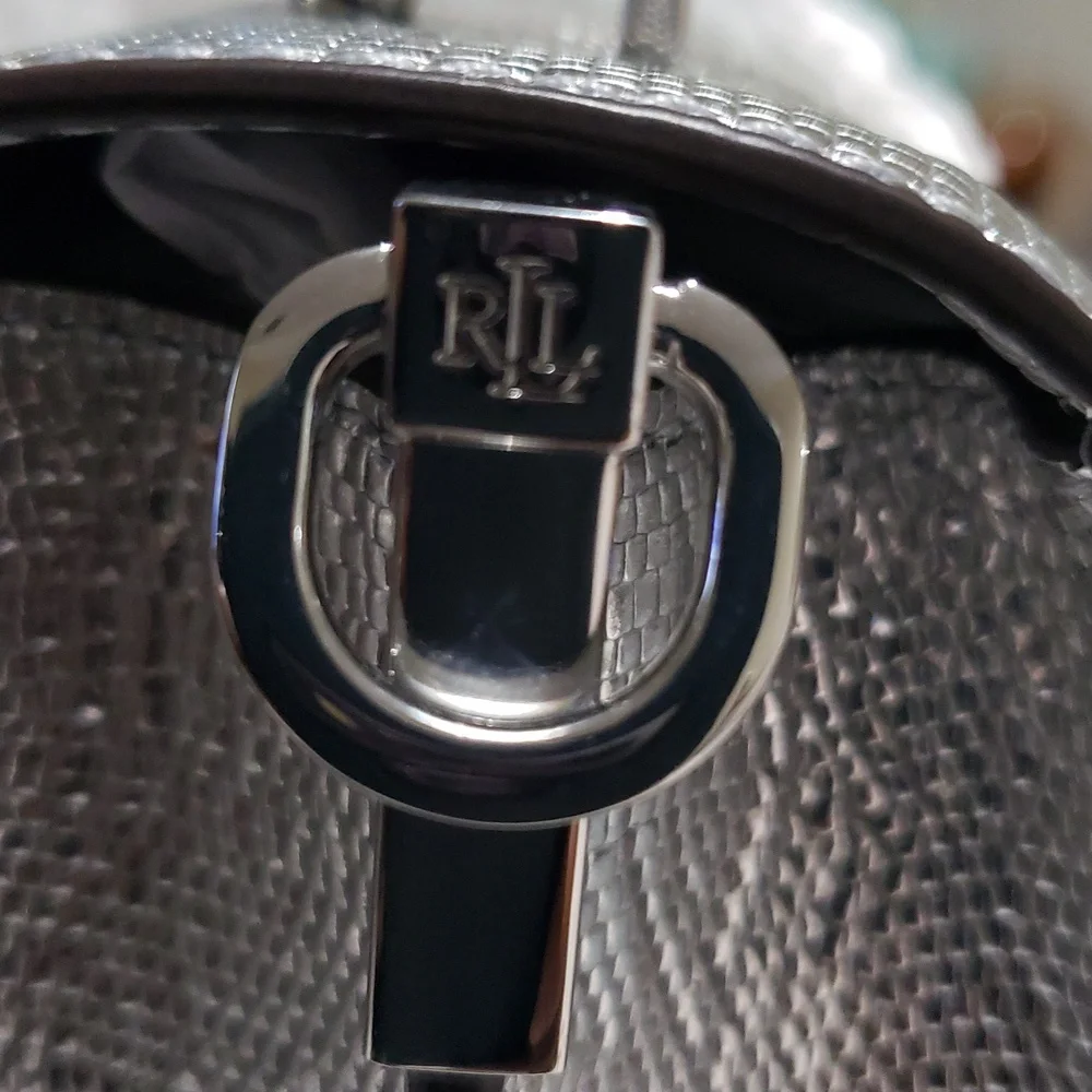 Lauren Ralph LaurenSilver Satchel with Structured Shape and Flap Closure.‎ (B1)